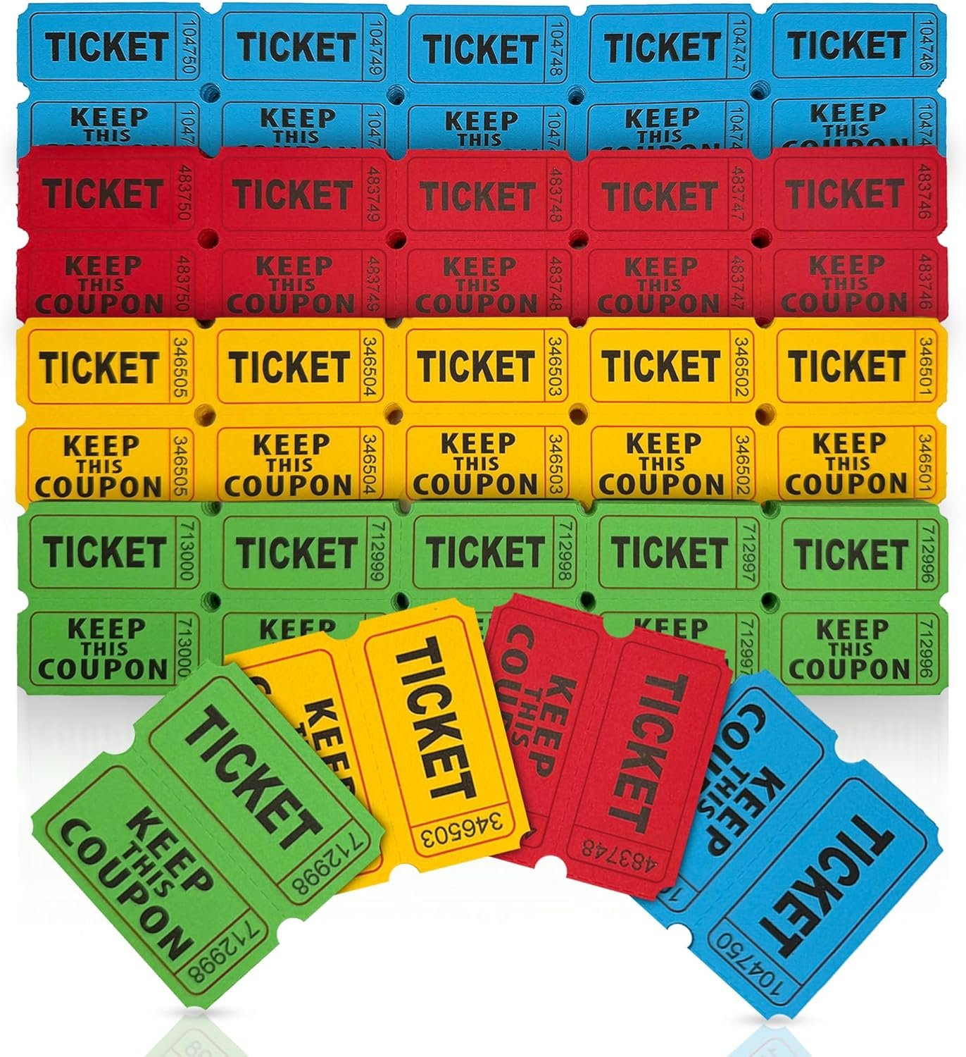 Full Color Raffle Ticket PM Company 1000 Pairs (2000 pcs) Raffle Tickets, 50/50 Double Raffle ...
